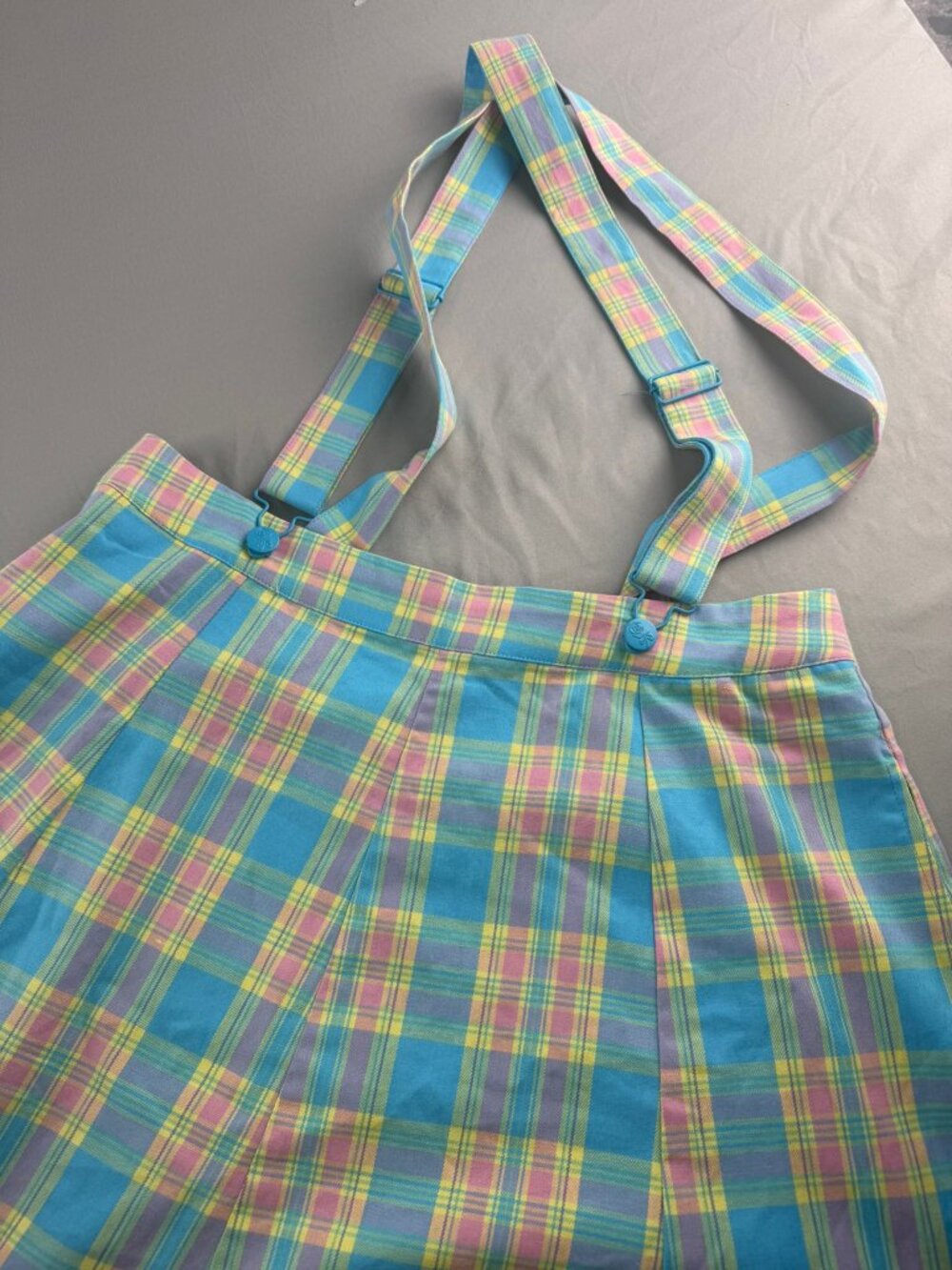 Dangerfield Multicolor Pastel 12 Tartan Pinafore Skater Mini Skirt Playful Cute